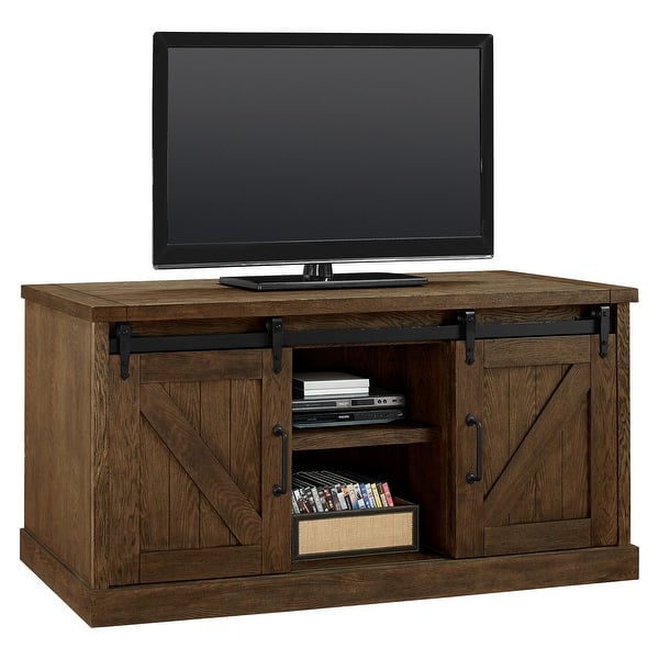 Avondale 60" TV Console, Barn Door Entertainment Stand, Wood Accent